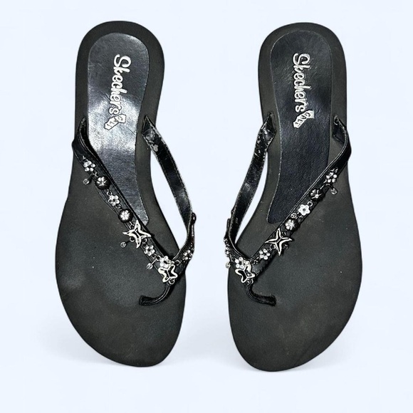 Y2K Black Beaded Flip Flops by Skechers! - Picture 1 of 8